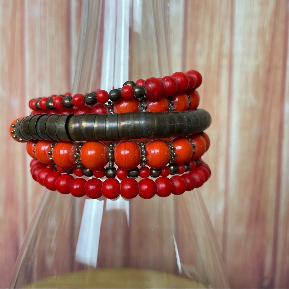 Set Of Two Orange And Multi-Color Boho Bracelets … - image 3
